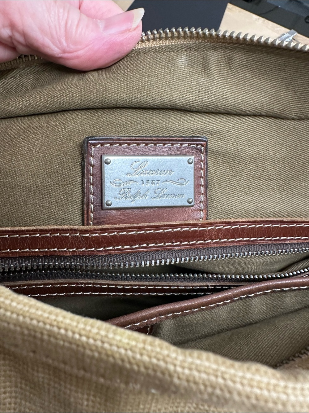 Canvas Tote Bag with Brown Leather Trim vintage Ralph Lauren - Picture 9 of 12